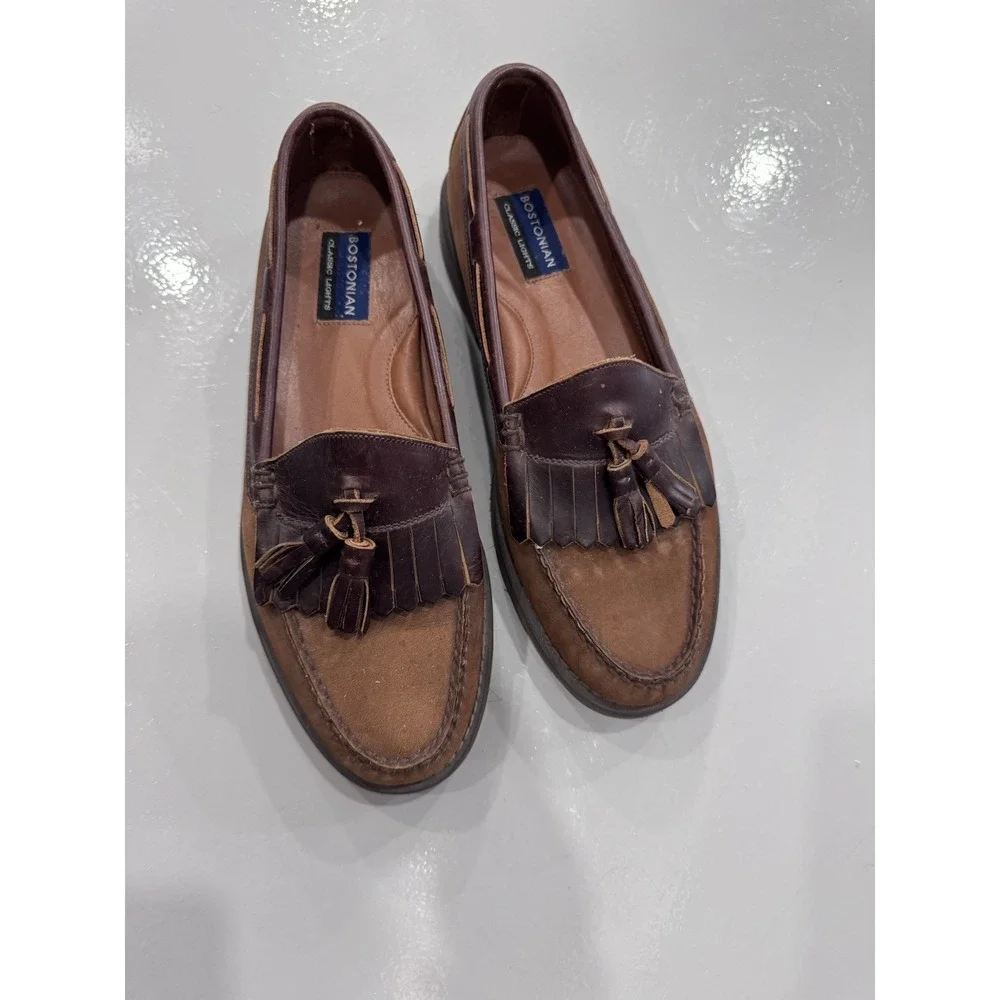 Bostonian Men's Brown Tassel Fringe Loafers Slip-On Round Toe Casual